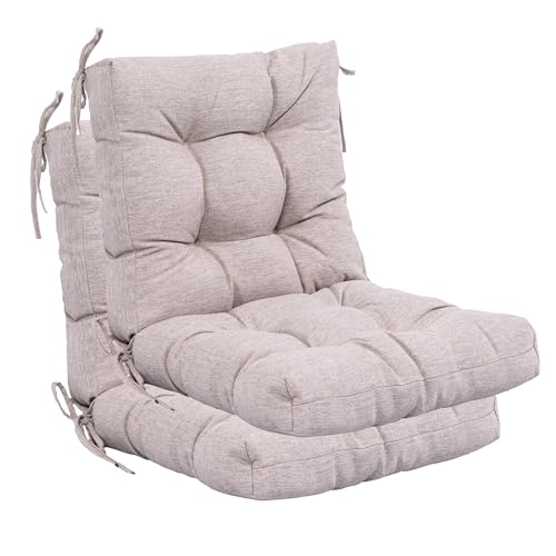 Image of QILLOWAY Outdoor Chair Cushion for Patio Furniture, Waterproof Patio Cushions Set of 2 with Ties, Fade Resistant Replacement Pads for Outdoor Rocking Chairs,Tan,Grey
