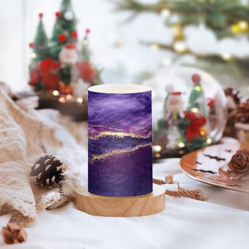 Image of Flickering Flameless Candles, Purple Marble with Golden Veins LED Candles with Remote Timer, Set of 2 Battery Operated Candle for Valentine Wedding Birthday