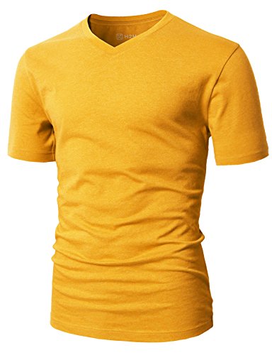 H2H Mens Slim Fit Pure Color Short Sleeve Polo Casual T-Shirts Mustard US M/Asia L (CMTTS0197)