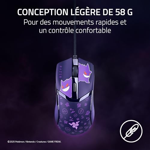 Razer Cobra Gengar Edition Gaming Filaire légère Capteur 8500 DPI 58 g Commutateurs optiques de 3e génération Éclairage Chroma Câble Speedflex PCMac | Pokémon Gengar - vue 2