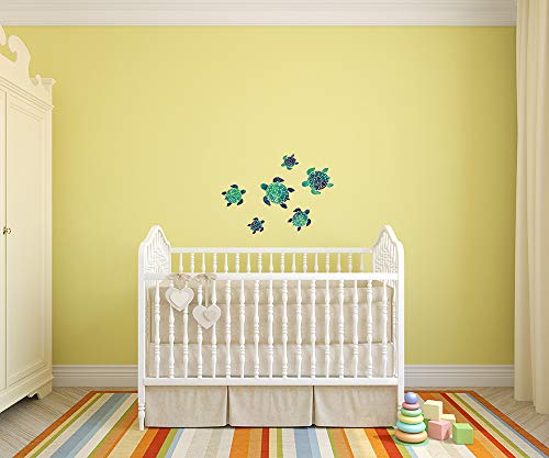 Wirester Clear Decal Vinyl Wall Sticker Decoration For Home Office Living Room Wall Bathroom Toilet, Sea Turtles Family Ocean, Set 6 Blue #TOP1