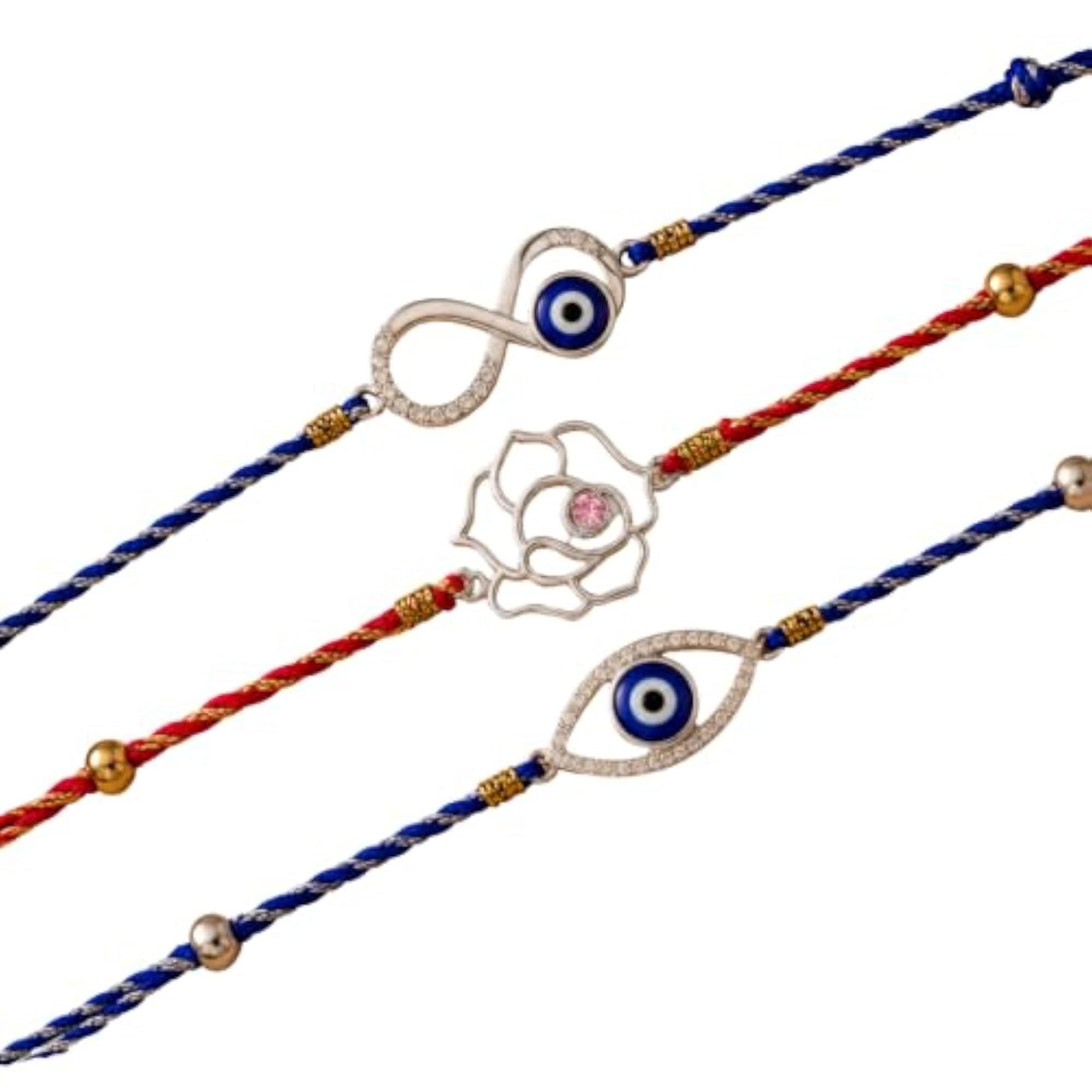925 Silver Brother Rakhi Combo, Infinity CZ & Evil Eye Rakhi Set