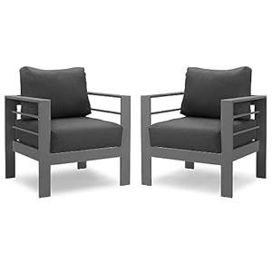 Solaste Patio Furniture Metal Armchair2 PCS All Weather Aluminum Garden Outdoor Contemporary Sofa Chair with Cushions Grey