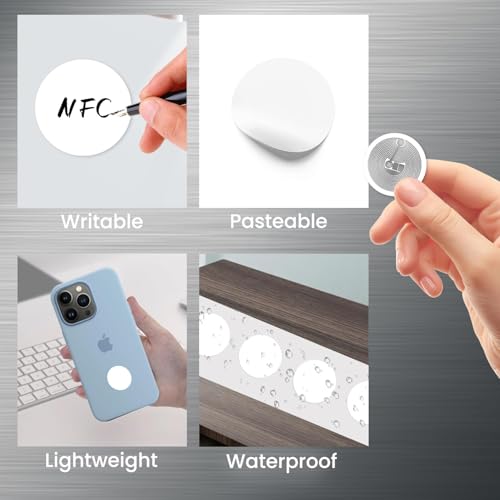 Image of 12 x NFC Tags NTAG215 NFC Stickers Rewritable NFC Key Tag White with NFC Chip 25mm / 1 inch Round, Compatible with TagMo and All NFC Enabled Devices