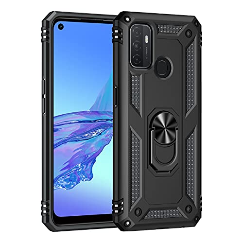 Dedux Cover Compatibile con Oppo A53 / A53s [Tough Armor Series] Robusto pannello posteriore PC antigraffio + Paraurti antiurto TPU + pratico cavalletto. Nero