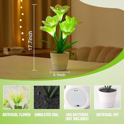 Image of Artificial Lily Fower Lamp - Artificial Potted Flower Light, Christmas Birthday Gifts for Women Wife Girlfriend Mom Anniversary Bedroom Bar Coffee Shop Night Light Lamp Home Decor