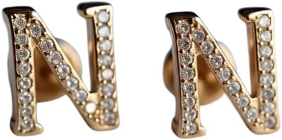 Alphabet N Stud Earrings in 14k Gold Plated Sterling Silver With 2mm CZ Diamond Round Shape Handmade Stylish Letter Push Back Stud Earring Set for Women |A_STUD_FG_471 image 2