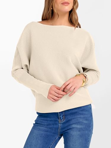 Image of ANRABESS Womens Off Shoulder Sweaters 2026 Fall Long Batwing Sleeve Loose Fit Knit Tops Casual Pullovers Jumpers