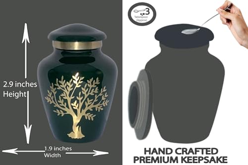 Image of Tree of Life Keepsake Urns for Human Ashes - 4 Small Keepsakes, Decorative Urns for Ashes Adult Female & Male, Funeral Urns - Dark Green