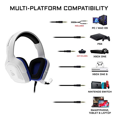 THE G-LAB Korp COBALT Cuffie da Gaming PS4 - Microfono Cuffie Stereo, Ultra Leggero, Cuffie per Basso Elettrico - Mic Jack da 3,5 mm per PC PS4 Xbox One Mac Nintendo Switch Tablet Smartphone (Bianco)