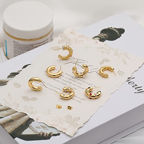 Chunky Gold Hoop Earrings For Women,18K Gold Plated Small Thick Open Gold Hoops Trendy Pearl Twisted Cz Earrings For Teen Girls #TOP6