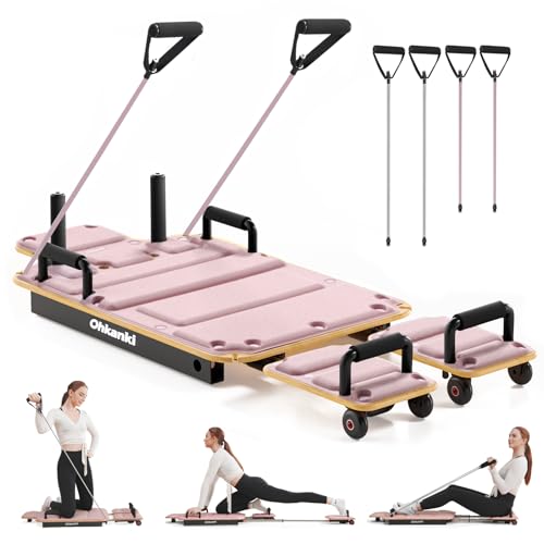 Pilates Reformer Board for Home Workout, 5-in-1 Pilates Equipment , Maple Wood Deck & High-Strength Steel Rails, Adjustable 20 lbs & 25 lbs Resistance Bands, Core & Full-Body Training