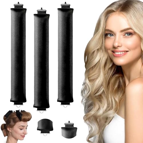 Heatless Curls Band 3 Stück,Neu Lockenwickler über Nacht Overnight Blowout Locken Ohne Hitze Diy Overnight Curls Gummi Hitzefreier Lockenwickler Locken üBer Nacht für Mittleres Langes Haar (Schwarz)