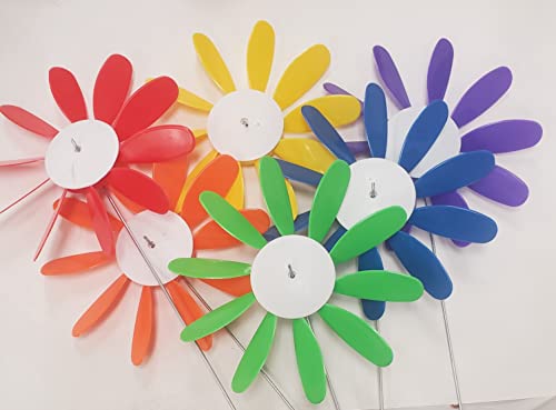 Rainbow Colors Lawn Decor Red, Orange Yellow Green Blue Purple Daisy (6 Pack) – 24” Tall Pinwheel And Wind Spinner For Garden Or Lawn #TOP13