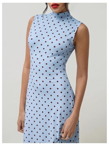 Image of Milumia Women's Polka Dots Maxi Tank Dress Vintage Mock Neck Sleeveless Elegant Long Dresses