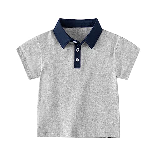 Baby Boys Girls 𝐏𝐨𝐥𝐨 Shirt Cotton Short Sleeve Button Up Tee, Toddler Collared Top for Summer | (Grey, 3-4 Years) r64c