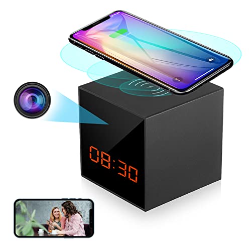 LIZVIE Hidden Camera Clock Smart Charger Cam with Full HD1080P, Motion Detection with Smart APP Control, Spy Camera and Night Vision, Hidden Camera Wireless Charger