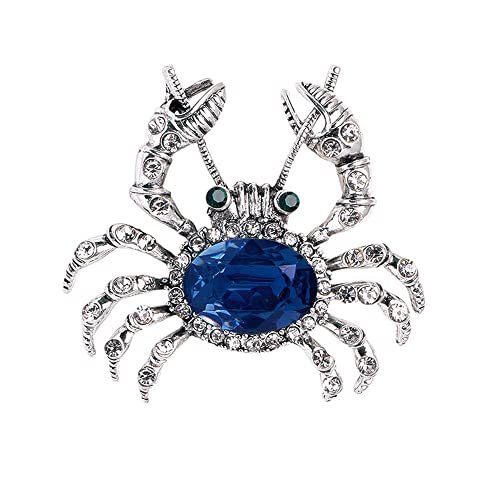 Rhinestone Crab Brooch Pin for Women Girls Unisex Silver Plated Blue Crystal Vintage Marine Animal Lapel Pins Cute Festival Decoration Christmas Birthday Party Jewelry Gift by Dtja - Used condition - US$8.09