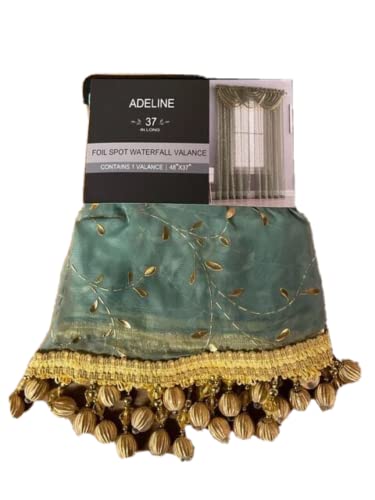 Adeline Sheer Valance with Metallic Foil Accent and Beaded Trim (Sage Green/Gold)