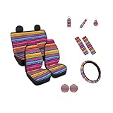 Wideasale Universal Baja Saddle Blanket Colorful Stripe 12 Pcs Auto Accessories Car Seat Covers Full Set,Steering Wheel Covers,Seat Belt Pads,Key Chain,Lipstick Holder and Coaster for Vans Car