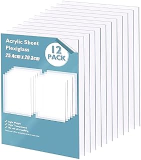 KAHEIGN 12Pcs Clear Acrylic Sheets, 25cm x 20cm Transparent Plexiglass Plastic Sheets Acrylic Board with Protective Film for Display Projects, Picture Frame, DIY Calligraphy Painting Craft