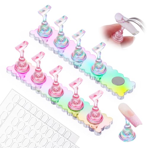 Image of MelodySusie 2-Set Nail Stand for Press Ons Acrylic Magnetic Base, Aurora | Strong Magnetic, Wider Base, Residue-free Tape, Fit LED /UV Lamps, Nail Tips, Full Accessories, DIY Salon, Beginners & Pros