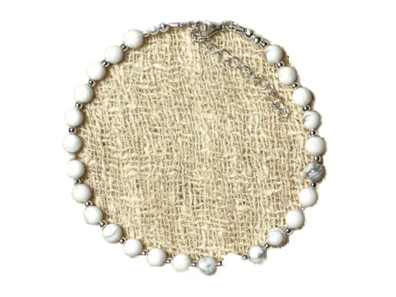 Bracelet en perles de howlite 4mm avec fermoir plaqué argent de qualité