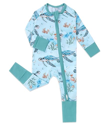 Image of Cabahata Baby Footless Pajamas with Mittens and Feet Cuffs Viscose of Bamboo Cartoon Infant Boys Girls Zipper Pjs Romper