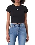 Calvin Klein Camiseta de Manga Corta Mujer Rib Baby tee Tejido elástico, Negro (Black), L