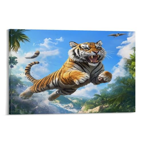 Peinture tigre pour dynamiser un mur blanc décoration de la maison 40x60