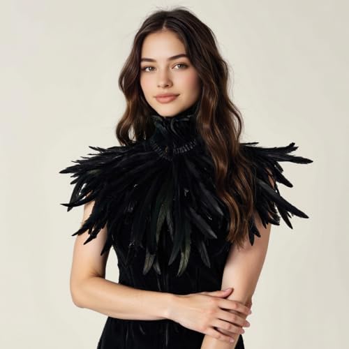 HOMELEX Black Witch Feather Collar Crow Shawl Costume Halloween Swan Wings Accessories Cape for Women4