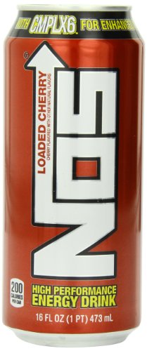 NOS Loaded Energy Drink, Cherry, 16 Fl Oz (Pack of 12)