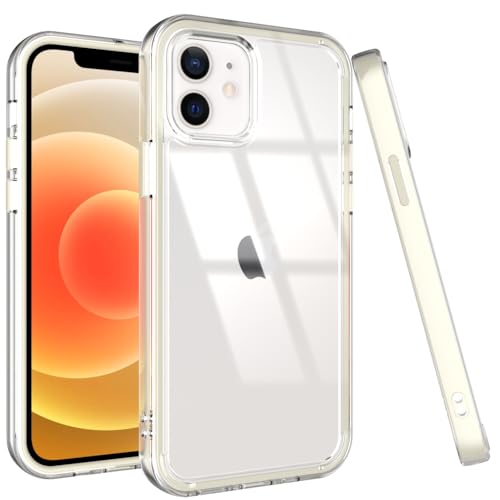 Puxicu Acrylic 2 in 1 for iPhone 12 Case，Anti-Yellowing, Military-Grade Protection, Drop Shockproof Slim Phone Cover for iPhone 12 Pro 6.1", Clear+White