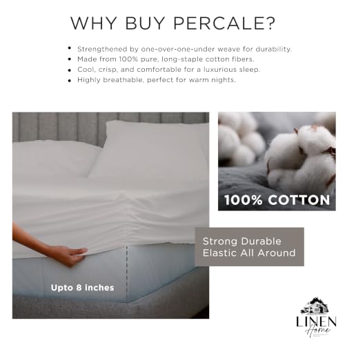 Image of Linen Home Cotton Percale Fitted Bedsheet Set Single Size White