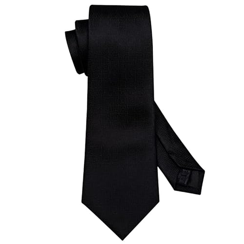 Renslat Black Geometric Tie Silk Tie For Men Wedding Tie Party Necktie Handkerchief Cravat Designer Tie Set (Color : A, Size : One Size) #TOP1