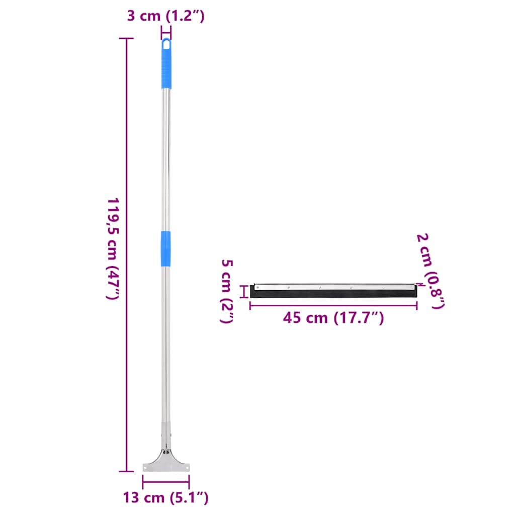 Empujador de agua con mango 45 x 122,5 cm de acero y goma, limpieza de suelos para azulejos, baño, cocina, limpiador universal compatible, construcción robusta, diseño antideslizante