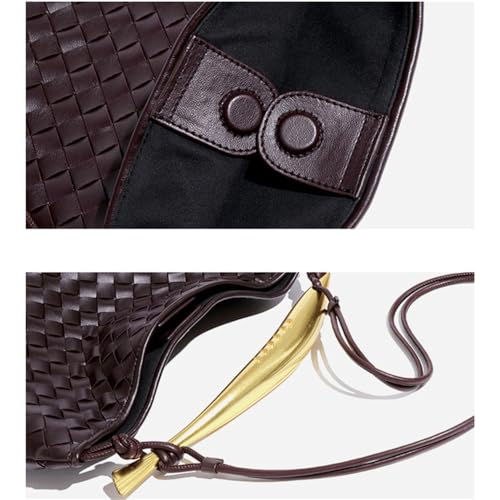 2025 Women's Fashion Handbag with Metal Handle Small Shark Handmade PU Woven Bag2