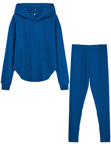 Image of LecGee Women Fall Casual Hoodie Set Long Sleeve Oversized Sweatshirt Elastic Waist Legging Pant 2 Piece Outfit Tracksuit