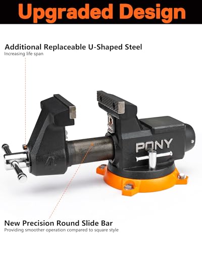 Image of PONY 4 Inch Heavy Duty Bench Vise 4400LBS Clamping Force, Pro Workshop Workbench Vise with 360-Degree Rotatable Base and Anvil, 4-Inch Jaw Opening and Width for Woodworking, Drilling, Pipe Cutting