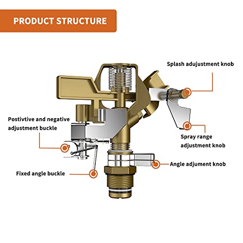 Vlay 1/2 Inch Heavy Duty Brass Impact Sprinkler With 0-360 Degree Adjustable Circular Cover Jet Pattern, Watering Sprinkler For Large Area Lawn, Garden And Yard Irrigation #TOP2