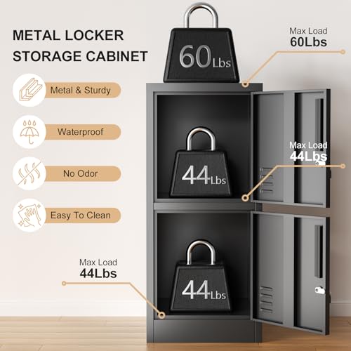 BAVNNRO 2 Door Metal Locker Storage Cabinet with Locking Doors and Shelves File Cabinet Organizer Suitable for Office, Home, Living Room (Black)