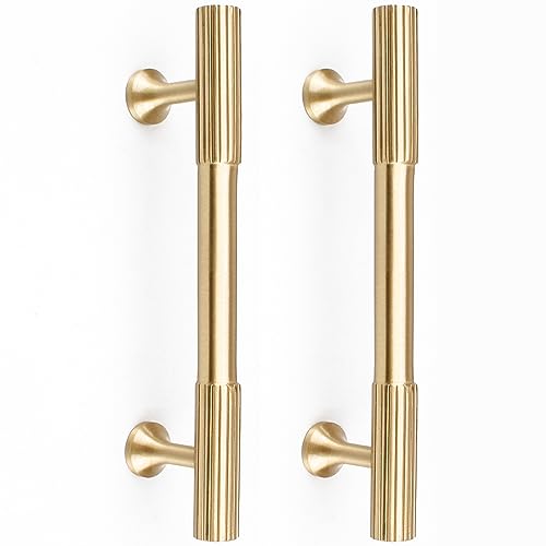 RZDEAL 4pcs Solid Brass Gold Cabinet Pulls 3-3/4-Inch Hole Centers for Kitchen Cupboard Handles Modern Drawer Dresser Pulls Bathroom Brushed Brass Cabinet Pulls Wardrobe Door Handles