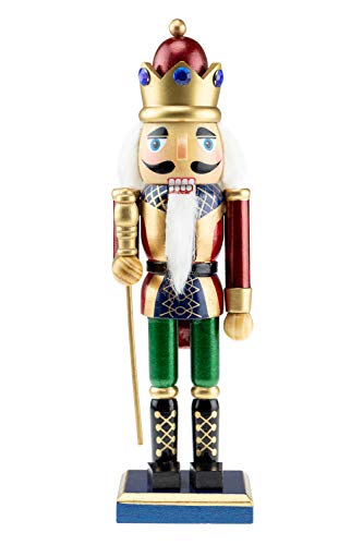 Clever Creations Red and Gold King 10 Inch Traditional Wooden Nutcracker, Festive Christmas Décor for Shelves and Tables