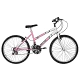 Bicicleta de Passeio Ultra Bikes Esporte Bicolor Aro 24 Reforçada Freio V-Brake – 18 Marchas Feminina Rosa Bebê/Branco