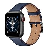コンパチブル アップルウォッチ バンド 革 46mm 42mm 44mm 45mm 49mm 40mm 41mm 38mm コンパチブル Apple Watch バンド 本革 レザー ビジネス 男女兼用 コンパチブル iWatch SE3/SE2/SE/Series11/10/9/8/7/6/5/4/3/2/1に対応(ダークブルー・ブラック)