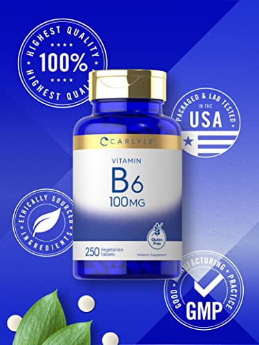 image for Carlyle Vitamin B6 100mg | 250 Tablets | Pyridoxine Hydrochloride Supp