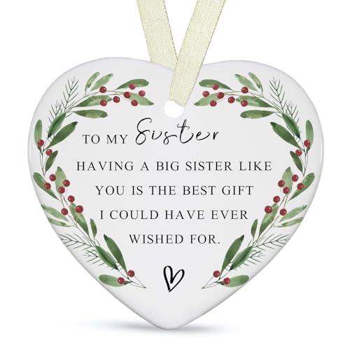 Sister Christmas Ornament 2026, Best Sis Forever Ceramic Keepsake Set 3.9"