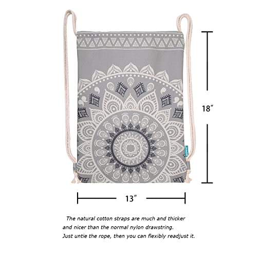 Miomao Drawstring Backpack Gym Sack Pack Mandala Style String Bag With Pocket Canvas Sinch Sack Sport Cinch Pack Christmas Gift Bags Beach Rucksack 13 X 18 Inches Gray #TOP3
