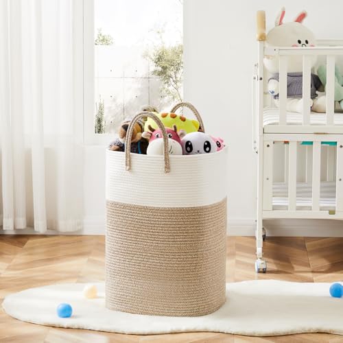 Image of Laundry Basket,Woven Cotton Rope Laundry Hamper,Versatile Storage for Dirty Clothes,Baby Toys,and Blankets in Bathroom, Nursery,and Living Room (Brown, 100L)