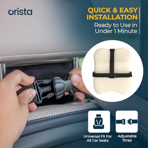 Image of Orista Premium Car Neck Rest Pillow | 2 Years Warranty | Memory Foam Neck Pillow for Car, Headrest Cushion for Neck & Cervical Support - Relieves Neck Pain & Fatigue | Beige Velvet